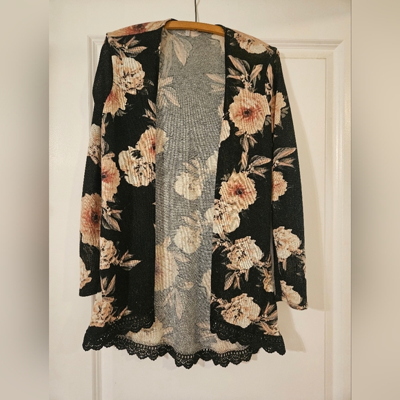 Charlotte Russe Sweaters - Black Floral Cardigan, XS